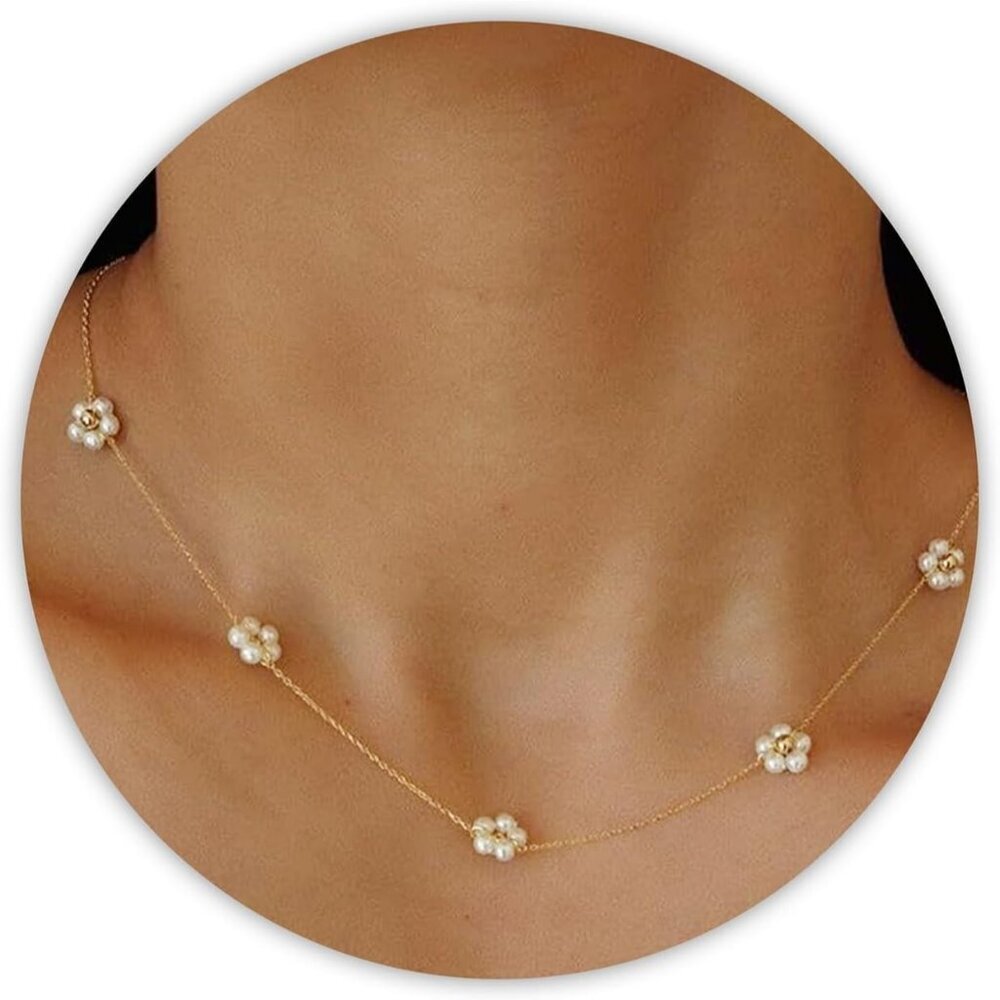 Women's Daisy Pearls Choker Valentines Day Gifts for Teens Necklace